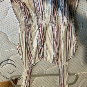 Striped Smocked Sundress Top in Red, Blue & Cream